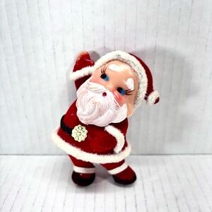 Vintage Flocked Dancing Santa Christmas Ornament 3.5” X 2.25” X 2” 1950s